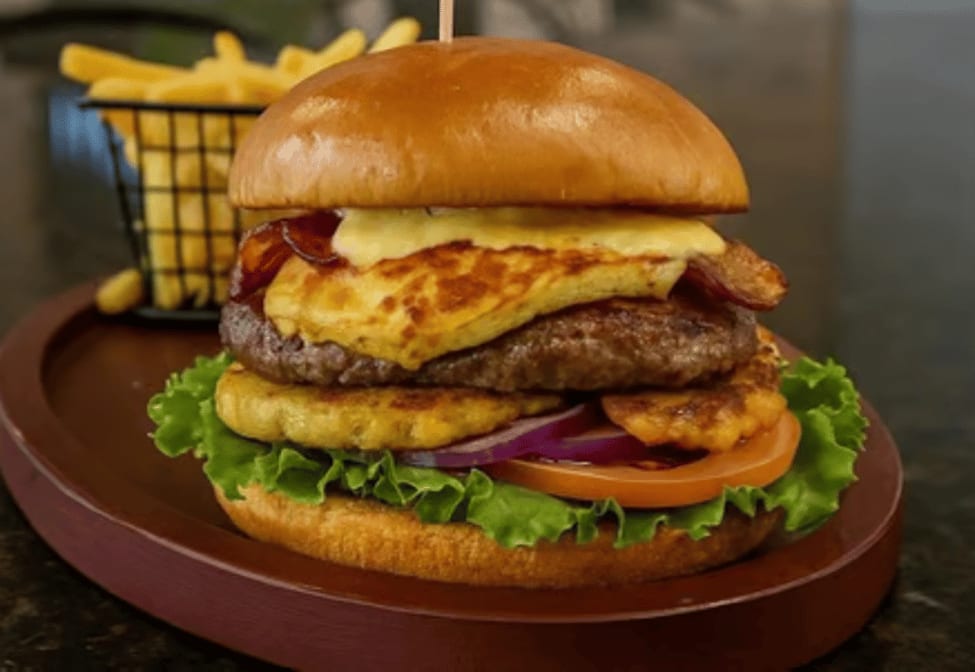 La Bomba Boricua Burger.