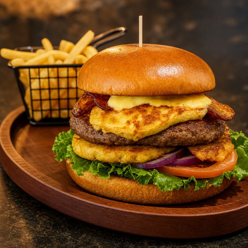 La Bomba Boricua Burger.