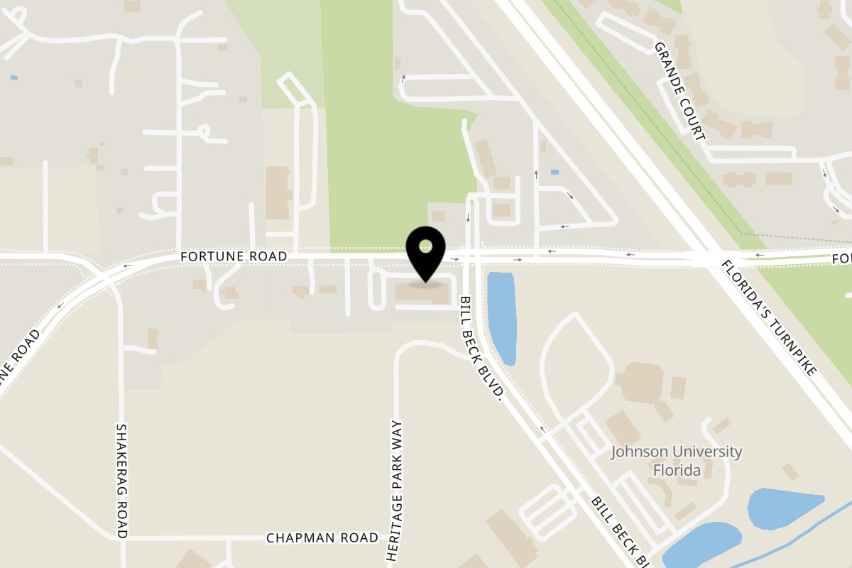 Map showing the location of J&J PIZZA RESTAURANT - Kissimmee FL on 1928 Fortune Rd in Kissimmee
